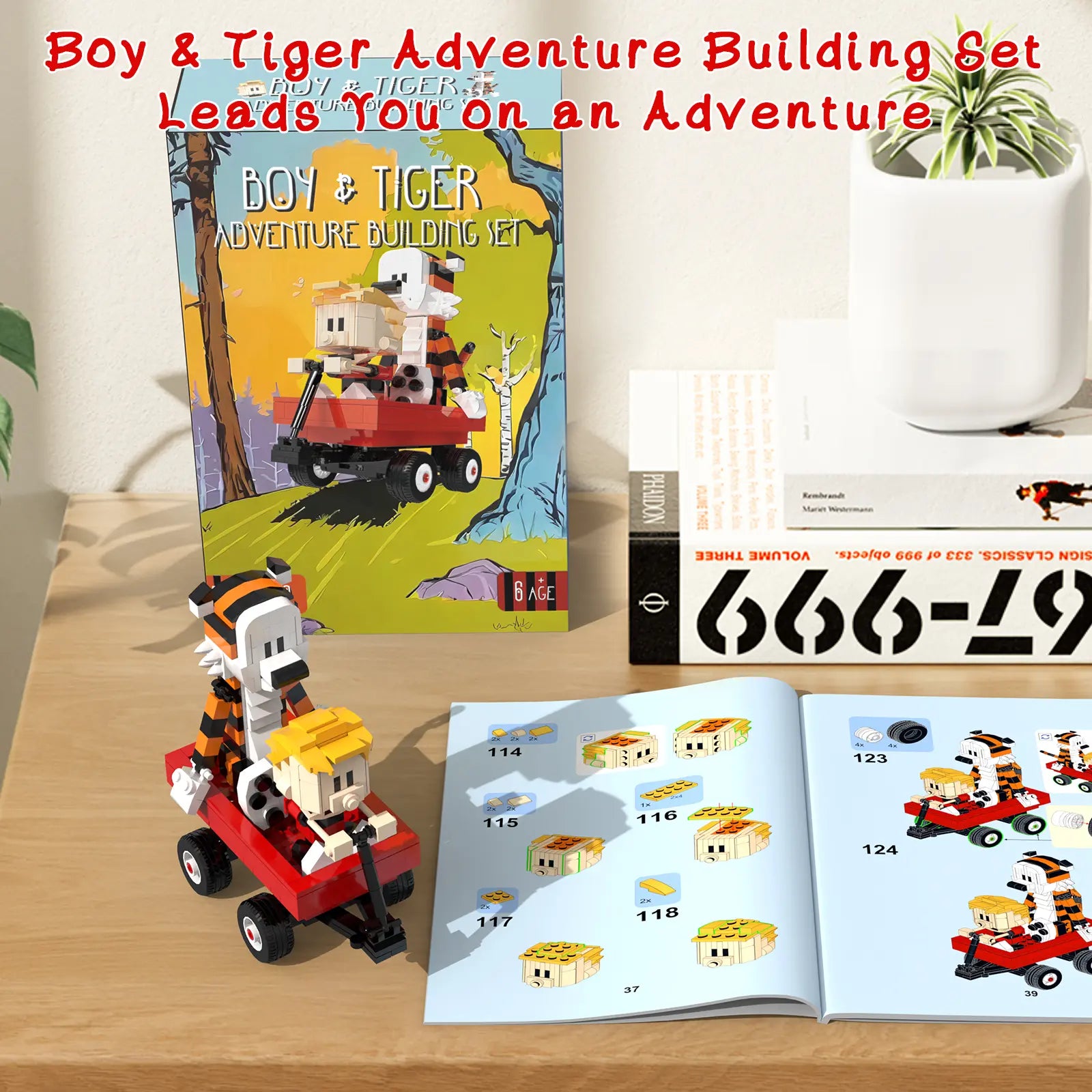 Boy and Tiger Adventure Blocks Set 358PCS with Rotatable Device Compatible with Legos Durable ABS Plastic Toy for Boys Girls Adults Fathersdaygift Model Car Kit with Wheel Animals