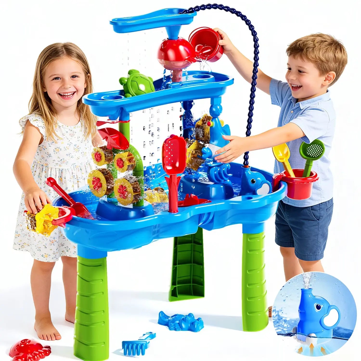 3-Tier Kids Sand Water Table for Beach, 39PCS Activity Sensory Play Table Toys for Toddlers, Water Activity Tables Summer Gift Toys for Outside Backyard summerwins