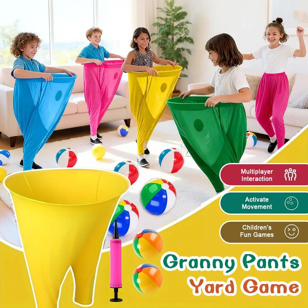 family party games,2PC Granny Pants Yard Game Set,oversize Granny Pants,Children's indoor/lawn throwing games,Parent-child Game Set, Giant Pants, with Bouncy Ball and Pump, Large Outdoor Day Family Fun Party Toss Game excellent gift for children