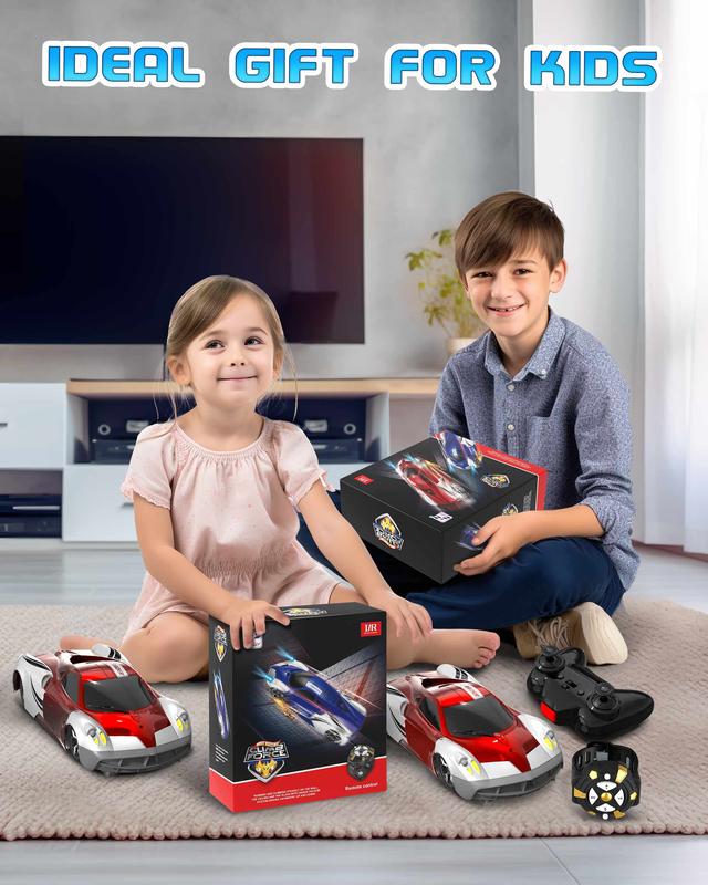 Wall Climbing Car，Electric Remote Toy Racing, with LED Light High-Speed Hobby Toy Vehicle, RC Car Gifts Age 3 4 5 6 7 8 9 Year Old Boys Girls(Red）