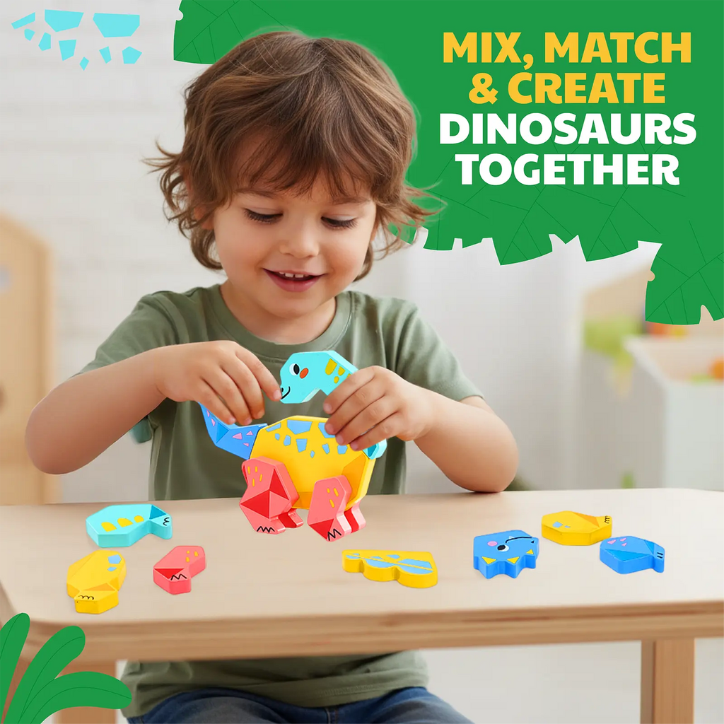 Magnetic Wooden Dinosaur Building Blocks Set
