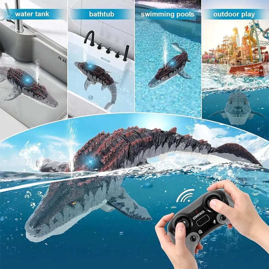 Remote Control Mosasaurus Toy Animals, Rechargeable Pool Simulation, Light & Water Spray Function, Electric Sea Monster, Birthday Gift
