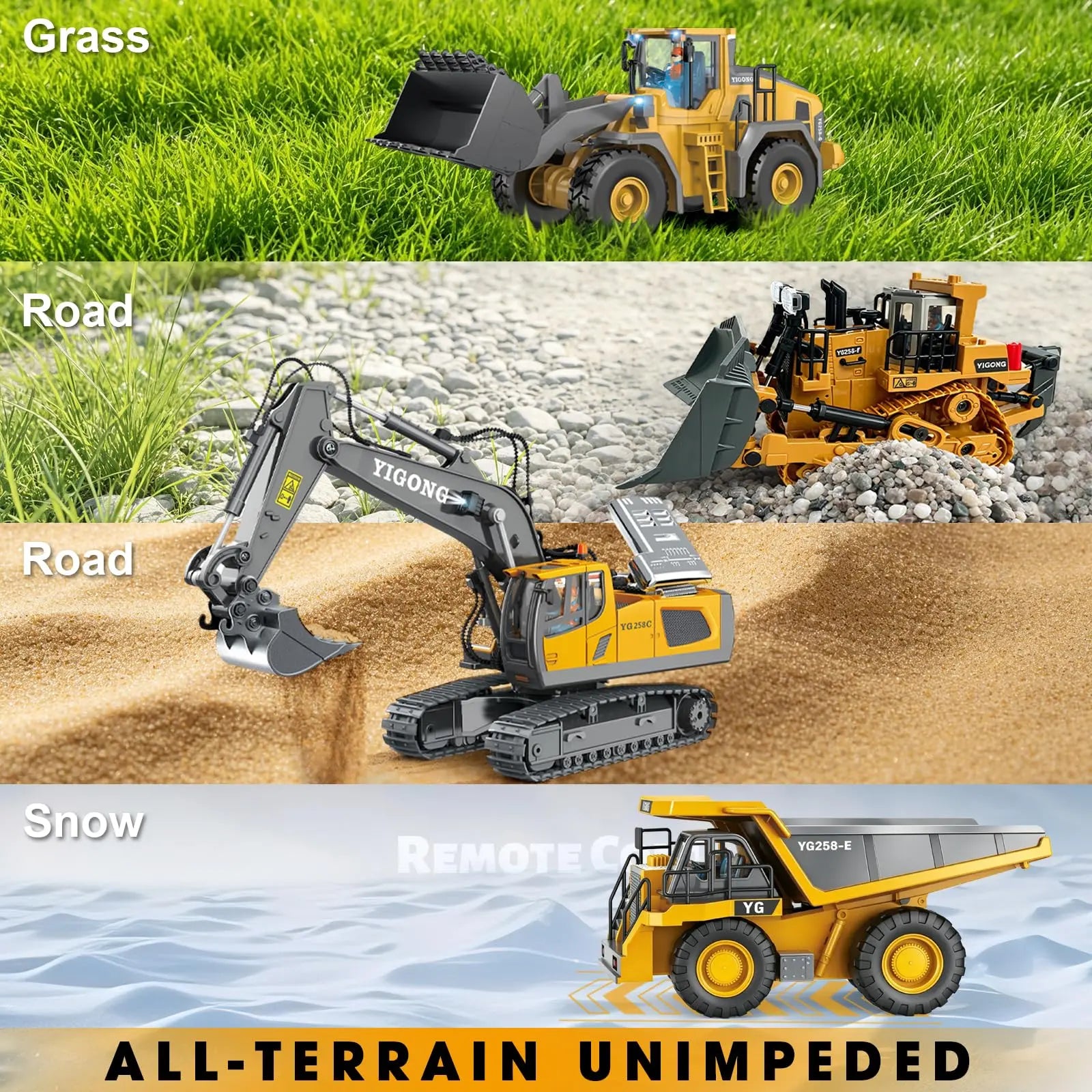 Remote Control Engineering Vehicle 2.4G High-Tech 11 Channels, Remote Control Excavator, Dump Truck, Aluminium Alloy ABS Engineering Vehicle Electronic Toy,Realistic Lights and Sounds,Gifts