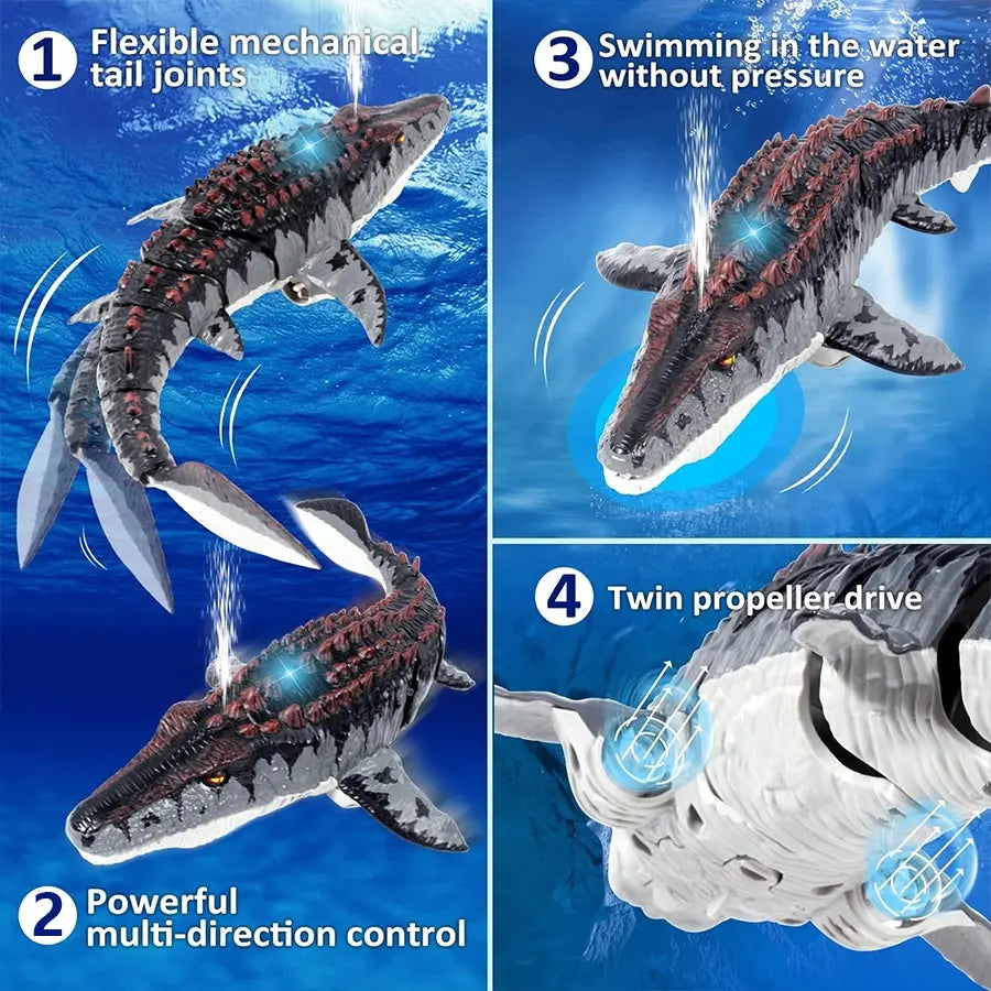 Remote Control Mosasaurus Toy Animals, Rechargeable Pool Simulation, Light & Water Spray Function, Electric Sea Monster, Birthday Gift