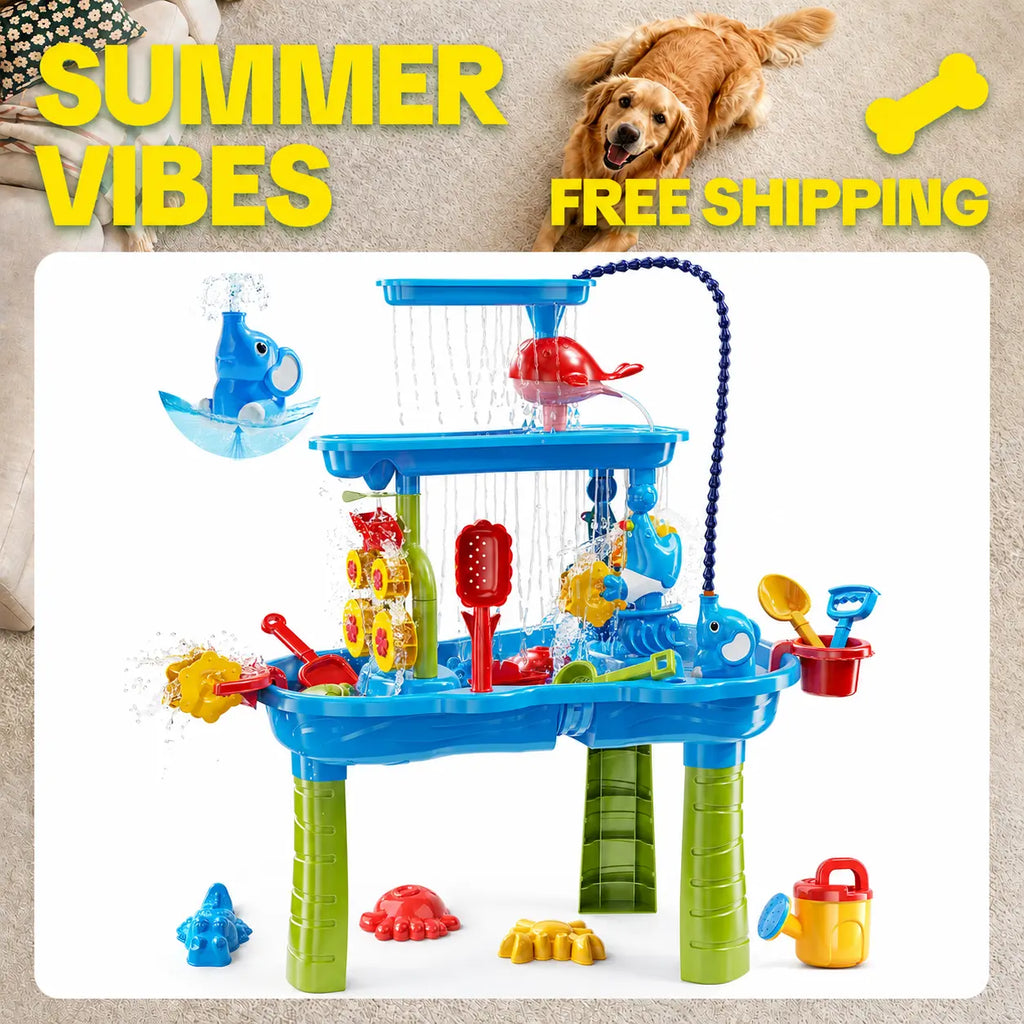 3-Tier Kids Sand Water Table for Beach, 39PCS Activity Sensory Play Table Toys for Toddlers, Water Activity Tables Summer Gift Toys for Outside Backyard summerwins