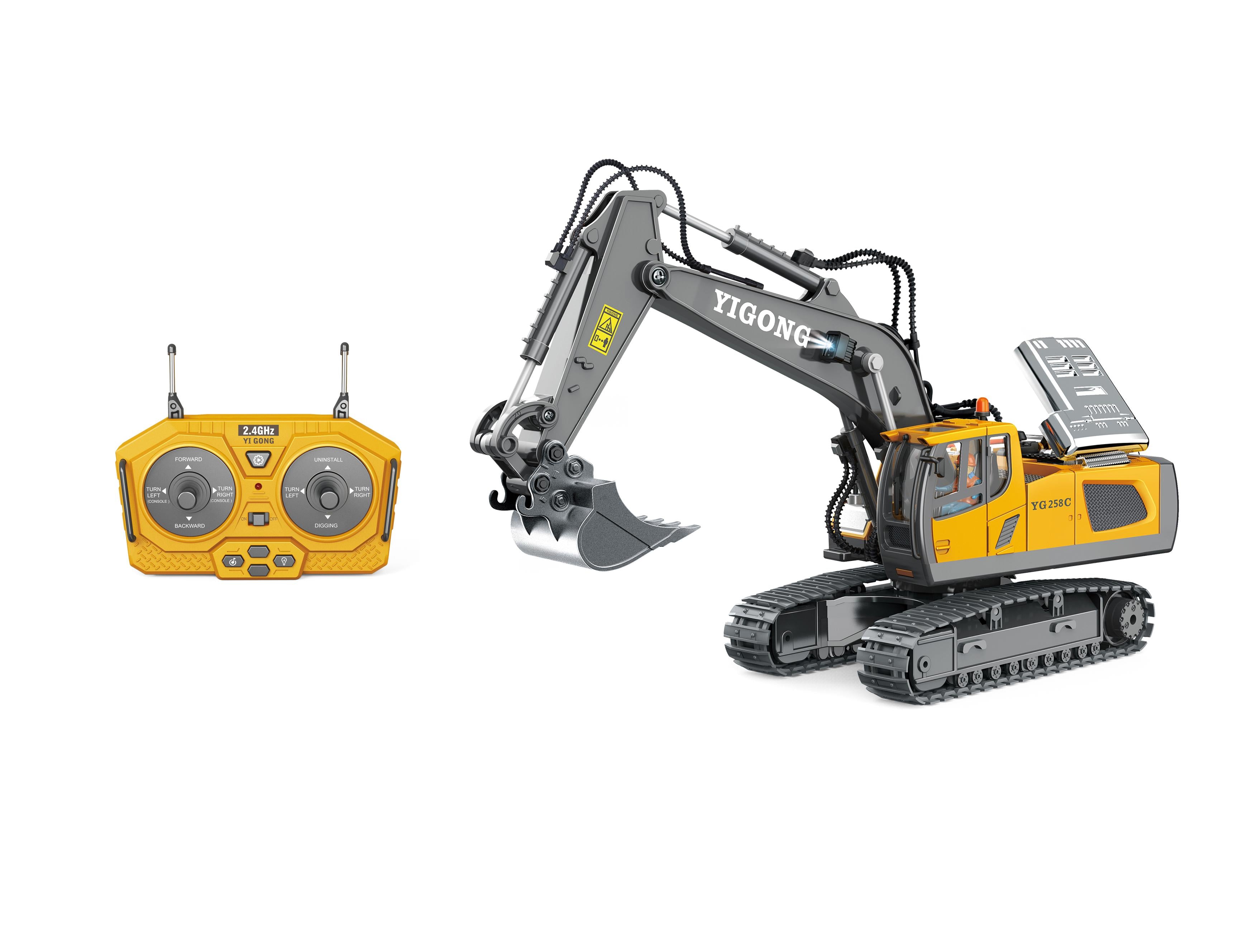 Remote Control Engineering Vehicle 2.4G High-Tech 11 Channels, Remote Control Excavator, Dump Truck, Aluminium Alloy ABS Engineering Vehicle Electronic Toy,Realistic Lights and Sounds,Gifts