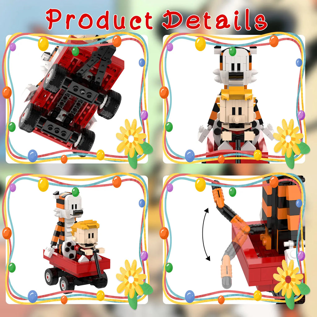 Boy and Tiger Adventure Blocks Set 358PCS with Rotatable Device Compatible with Legos Durable ABS Plastic Toy for Boys Girls Adults Fathersdaygift Model Car Kit with Wheel Animals