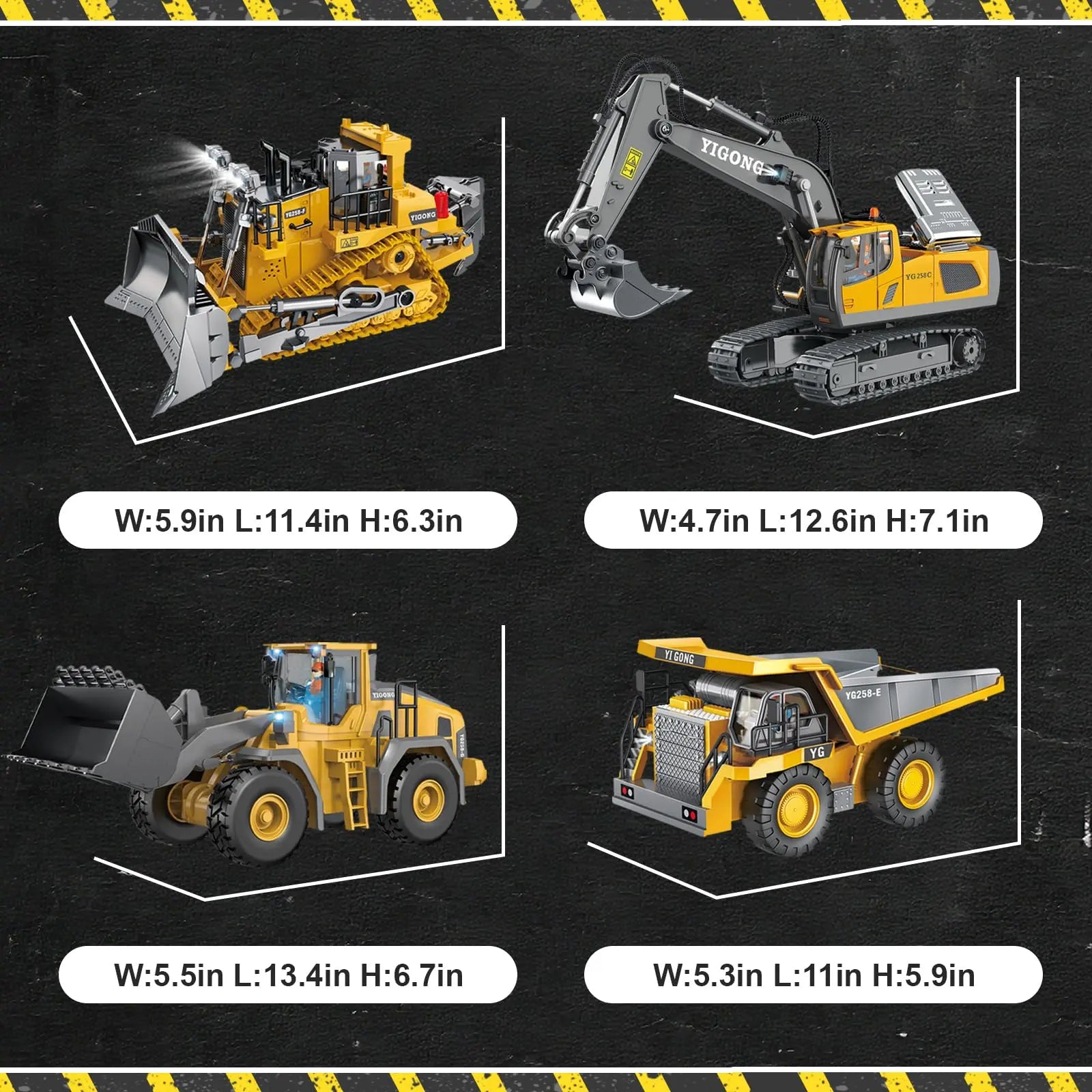 Remote Control Engineering Vehicle 2.4G High-Tech 11 Channels, Remote Control Excavator, Dump Truck, Aluminium Alloy ABS Engineering Vehicle Electronic Toy,Realistic Lights and Sounds,Gifts