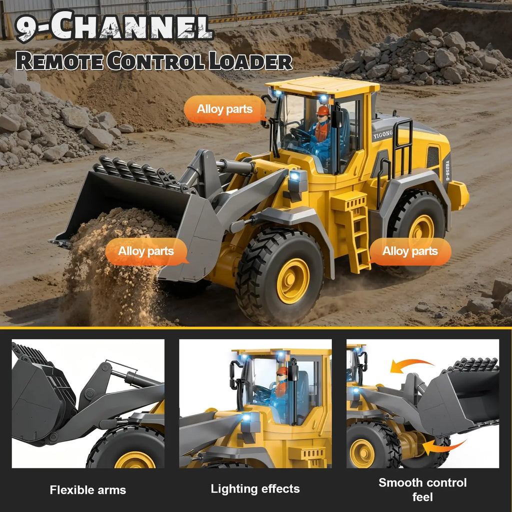 Remote Control Engineering Vehicle 2.4G High-Tech 11 Channels, Remote Control Excavator, Dump Truck, Aluminium Alloy ABS Engineering Vehicle Electronic Toy,Realistic Lights and Sounds,Gifts