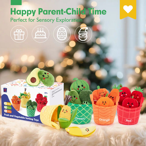 16Pcs My First Fruit Vegetable Color Sorting Play Food-Crinkle,Rattle,preschool Toy,Baby Toys