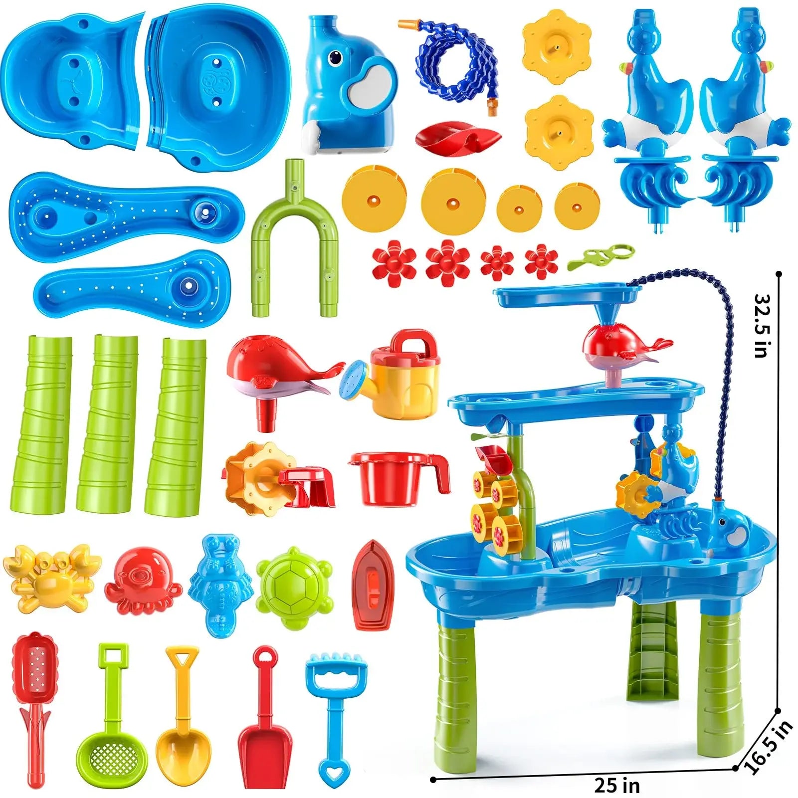 3-Tier Kids Sand Water Table for Beach, 39PCS Activity Sensory Play Table Toys for Toddlers, Water Activity Tables Summer Gift Toys for Outside Backyard summerwins