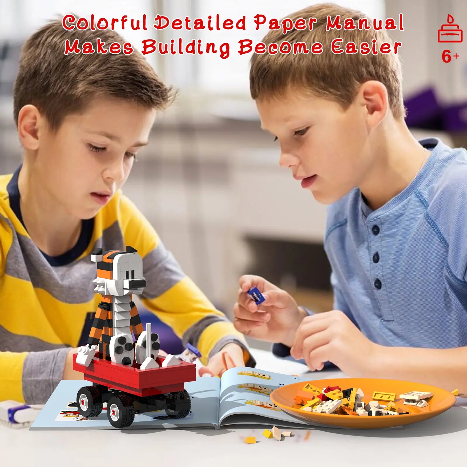 Boy and Tiger Adventure Blocks Set 358PCS with Rotatable Device Compatible with Legos Durable ABS Plastic Toy for Boys Girls Adults Fathersdaygift Model Car Kit with Wheel Animals
