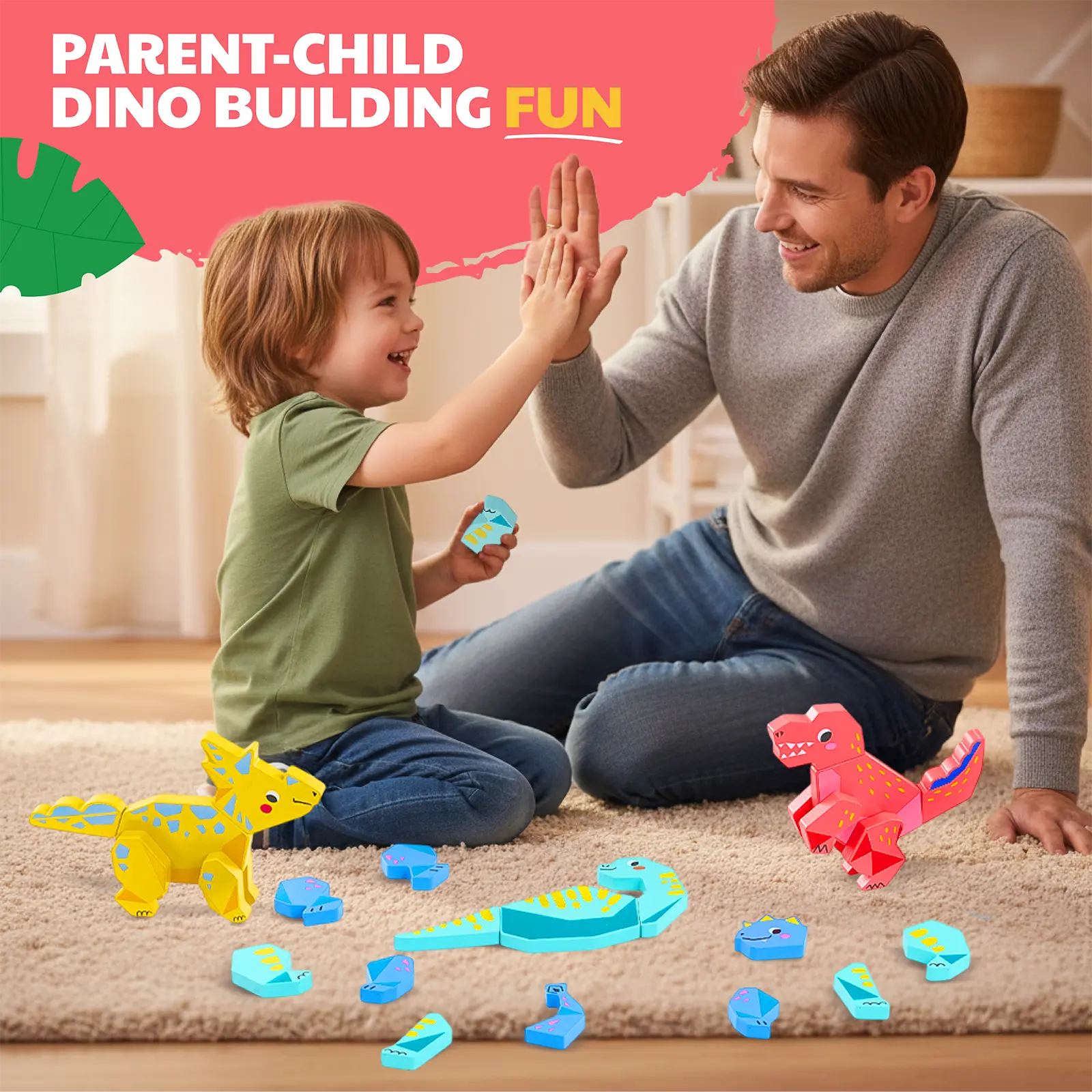 Magnetic Wooden Dinosaur Building Blocks Set
