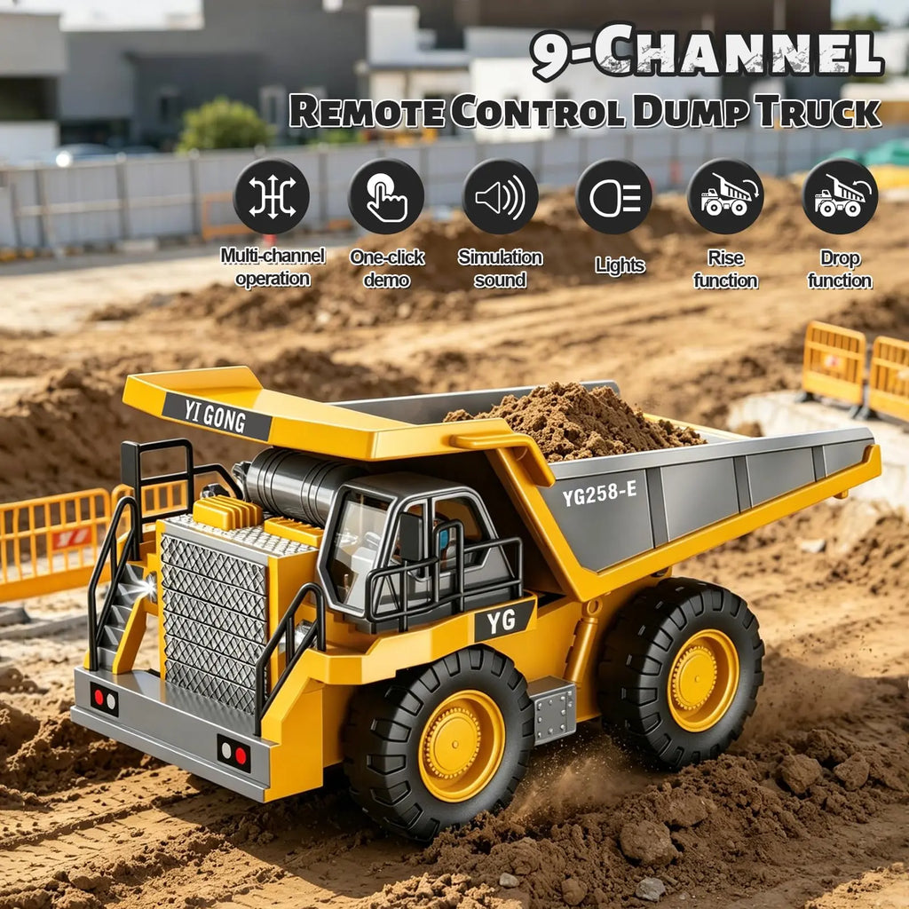 Remote Control Engineering Vehicle 2.4G High-Tech 11 Channels, Remote Control Excavator, Dump Truck, Aluminium Alloy ABS Engineering Vehicle Electronic Toy,Realistic Lights and Sounds,Gifts
