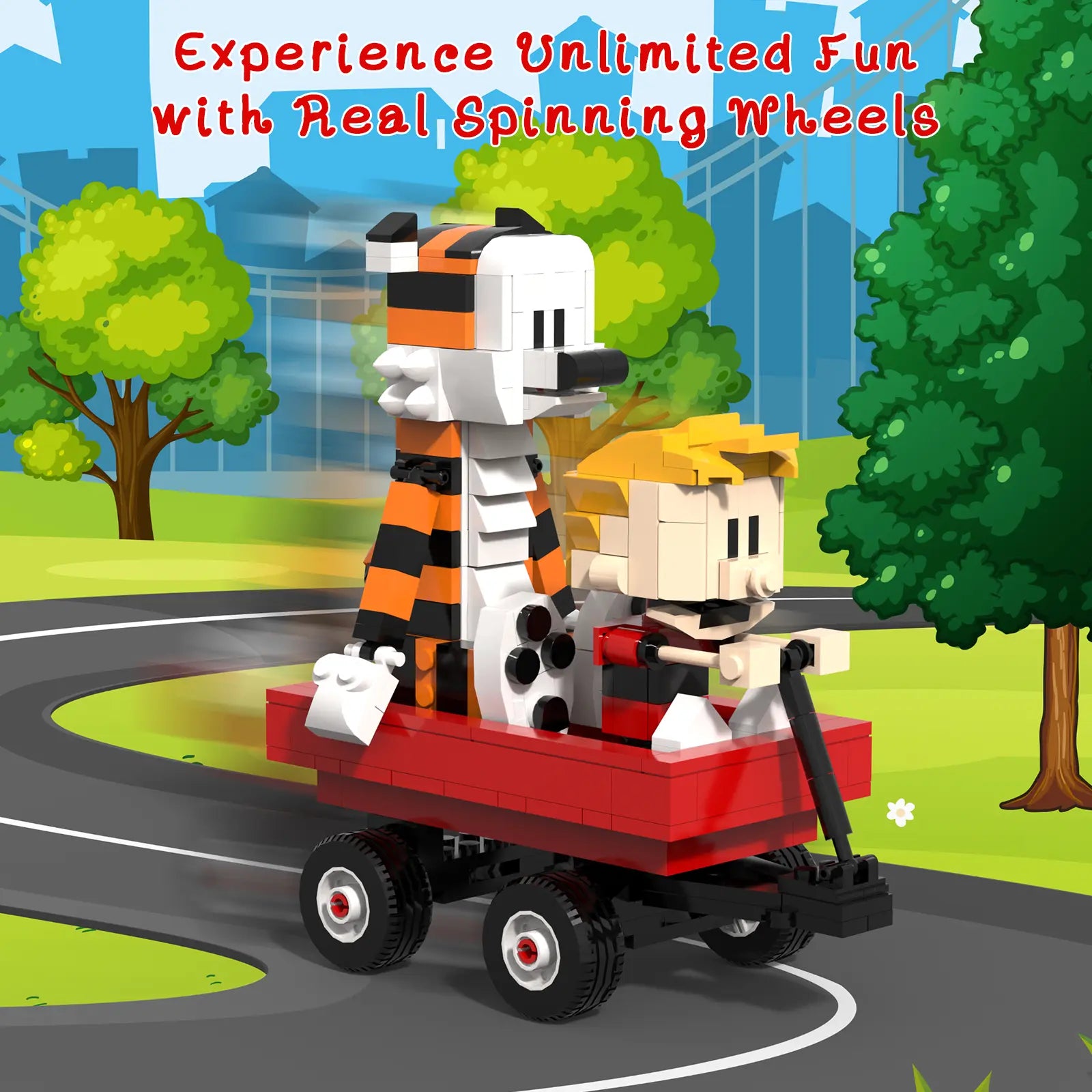 Boy and Tiger Adventure Blocks Set 358PCS with Rotatable Device Compatible with Legos Durable ABS Plastic Toy for Boys Girls Adults Fathersdaygift Model Car Kit with Wheel Animals