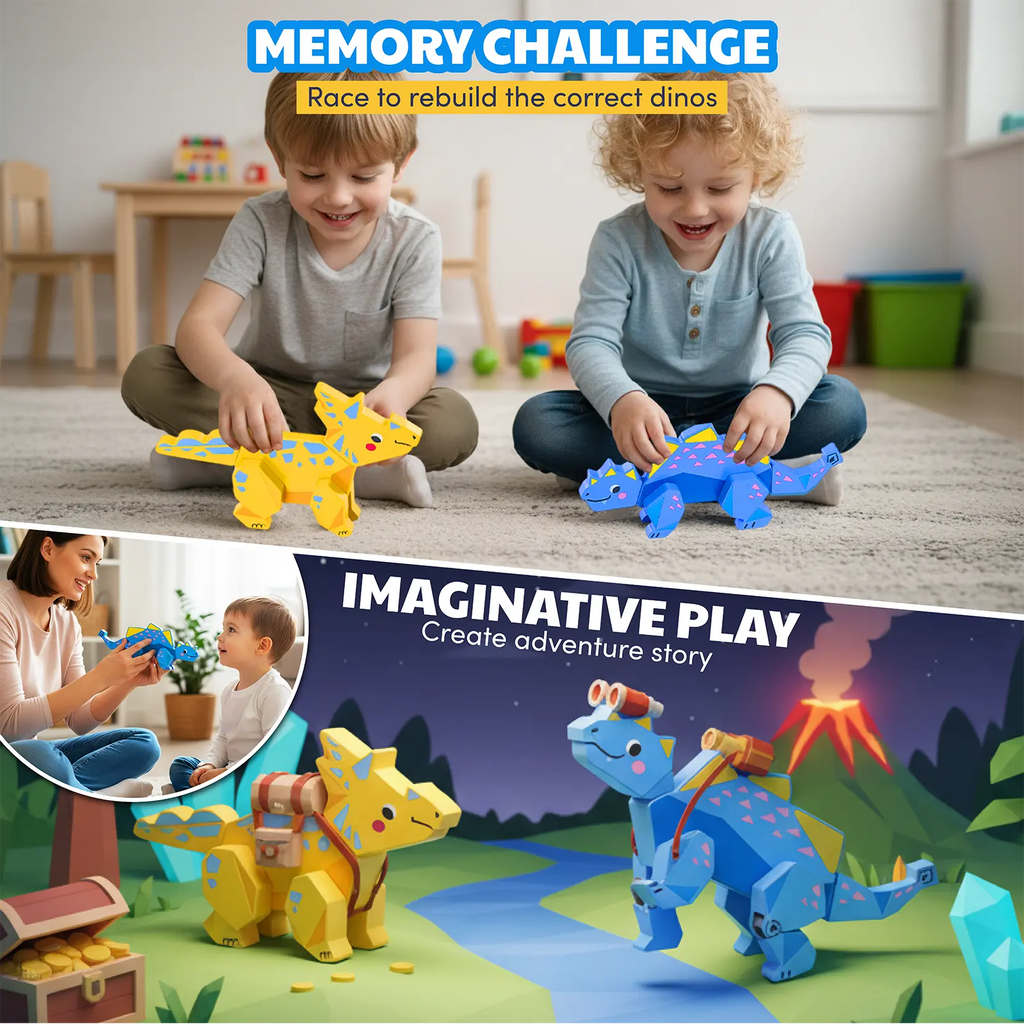 Magnetic Wooden Dinosaur Building Blocks Set