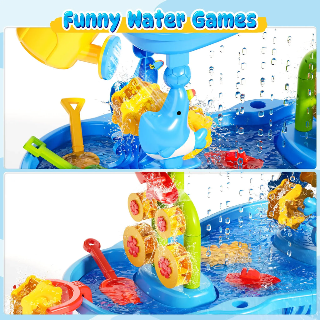 3-Tier Kids Sand Water Table for Beach, 39PCS Activity Sensory Play Table Toys for Toddlers, Water Activity Tables Summer Gift Toys for Outside Backyard summerwins