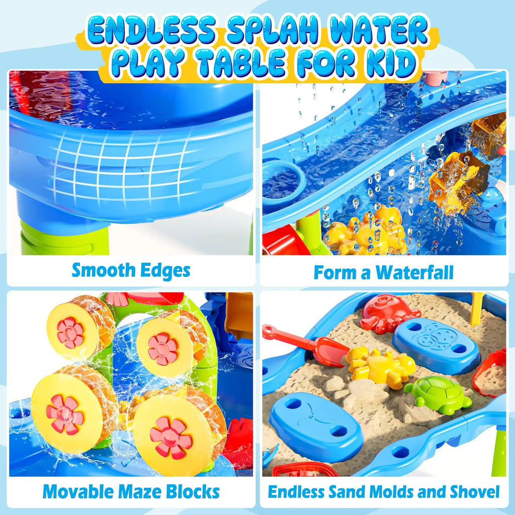 3-Tier Kids Sand Water Table for Beach, 39PCS Activity Sensory Play Table Toys for Toddlers, Water Activity Tables Summer Gift Toys for Outside Backyard summerwins