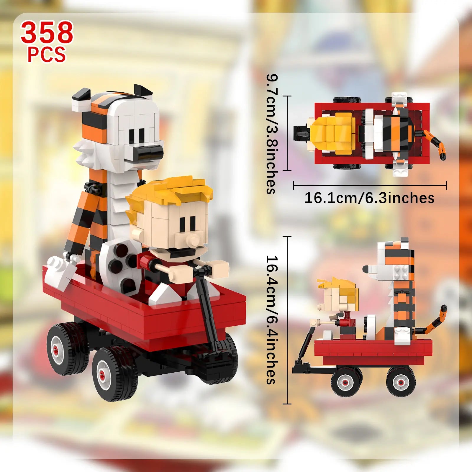 Boy and Tiger Adventure Blocks Set 358PCS with Rotatable Device Compatible with Legos Durable ABS Plastic Toy for Boys Girls Adults Fathersdaygift Model Car Kit with Wheel Animals