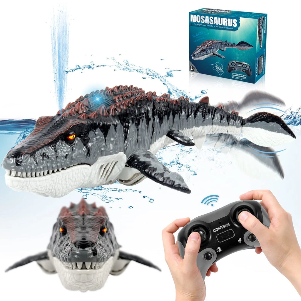 Remote Control Mosasaurus Toy Animals, Rechargeable Pool Simulation, Light & Water Spray Function, Electric Sea Monster, Birthday Gift